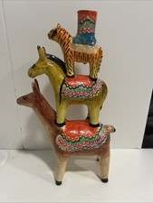 RARE Mexican Folk Art Pottery Stacked Animals Candle Holder picture