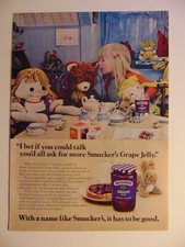 1978 SMUCKER'S Grape Jelly Girl Has Tea Party with Stuffed animals doll print ad picture