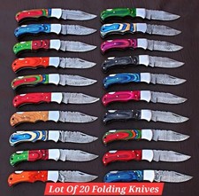 LOT OF 20 CUSTOM HANDMADE DAMASCUS STEEL FOLDING KNIVES 7 INCHES LONG WITH COVER picture