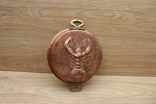 Vintage Copper Lobster Jello Mold Round Embossed Kitchen Wall Decor Brass Handle picture