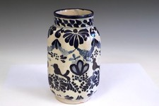 Old Talavera La Corona Mexican Pottery Vintage Blue & White Vase 8