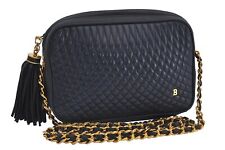 Authentic BALLY Quilting Leather Tassel Chain Shoulder Cross Body Bag Navy 3576I picture