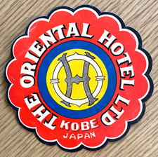 1920s THE ORIENTAL HOTEL LTD antique 4.25-inch hotel luggage label KOBE, JAPAN picture