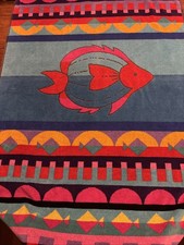 Vintage Franco Vibrant Fish 90’s Beach Towel 32”x 55” 100% Cotton Made In Brazil picture