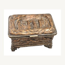Antique 19thC French Napoleon III Bronze Jewelry Box Biblical Hunting Scene picture