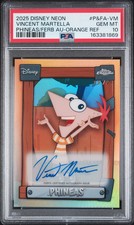 2026 Topps Disney Neon Auto Orange /25 Phineas Ferb Vincent Martella PSA 10 picture