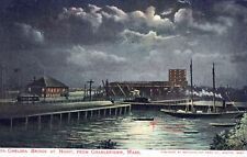 BOSTON MA - Chelsea Bridge At Night From Charlestown Postcard - udb (pre 1908) picture