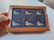 NOS Vintage Set of 6 SILEA French Silver plated duck place card holders picture