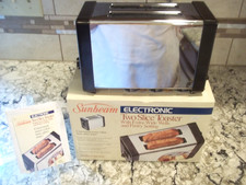 MCM Sunbeam Chrome 2 Slice Wide Slot Electronic Retro Toaster Manual & Box 20180 picture