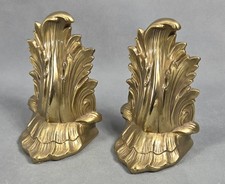 Vintage PHILADELPHIA MANUFACTURING Brass ACANTHUS LEAF Heavy BOOKENDS #92B picture