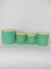 Vtg Stanley Nesting Kitchen Canisters Turquoise Atomic Flowers Set of Four MCM picture