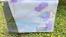 Vintage 70s 80s Burlington House KING SIZE Flat Sheet Pastel Floral Water Poppy picture