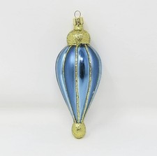 Vtg 90s Blue Hand Blown Glass Finial Teardrop Xmas Ornament ~ Czech ~ 5-1/4
