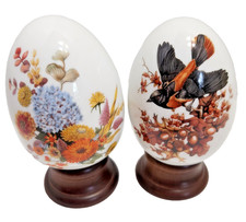 1987 AVON “Gifts of Nature” Porcelain Eggs Autumn’s Color & Floral Set of 2 picture