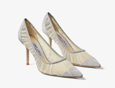 Jimmy Choo Love 85 Glitter Tulle Pumps Ivory Silver EU 39 Fits US 8.5 w/ Box picture