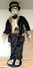 Retired 2005 Gemmy Singing Dancing Skeleton Life Size 5’ Halloween Tiger Stripe picture