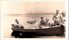Vintage 1936 Photograph Family Friends Lake Boating Outdoors Summer Fun Snapshot picture