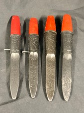 4 Vintage Frosts Mora Sweden Knives High Carbon Red Handles Sheaths Swedish picture