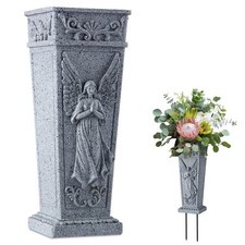XONOR Cemetery Flowers Vase with Spike Memorial Grave Vase Resin Holder Grey picture