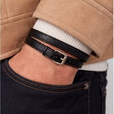 BALENCIAGA City Black Leather Buckle Double Wrap Bracelet $475 picture