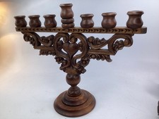 17” Vintage Hand Carved Large Wooden Menorah Folk Art Judaica Hanukkah (L1) picture