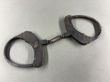 Rare Antique The Maltby Mattatuck Co. USA Flat Key Handcuffs - No Key picture