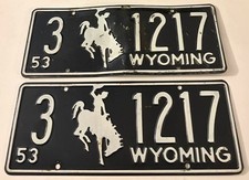 Vintage 1953 Wyoming License Plate Pair 3 1217 Sheridan County Ranchester Story picture