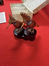 TWO Vintage LONG BEAKED HEAD CREST BIRDS Cloisonné FIGURINES Original Box picture