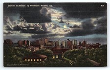 1940s ATLANTA GEORGIA SKYLINE OF ATLANTA BY MOONLIGHT LINEN POSTCARD P4736 picture