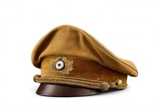 WW2 German Brown Wool Peaked Visor Cap Gold Cord 1930s Style Reproduction Hat picture