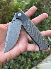Kansept CF Shikari Damascus Titanium Framelock Carbon Fiber Brand New Knife picture