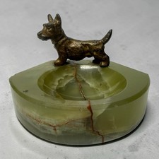 VTG BRONZE SCOTTISH TERRIER DOG ONYX MARBLE ASHTRAY MADE IN GERMANY picture