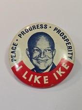 I Like Ike Peace Progress Prosperity Campaign Button Pin 1952 Republican picture