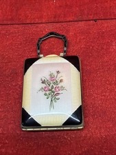 VINTAGE ART DECO GUILLOCHE ENAMEL COMPACT MIRROR MINIATURE PURSE DESIGN (tb2.1) picture