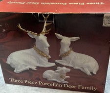 Vintage 3 Piece Porcelain Deer Family White/Gold by Christmas Traditions  picture