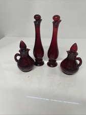 Lot of 4Vintage AVON Ruby Red Color Bottles with Stoppers EMPTY picture