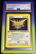 1999 Pokemon Zapdos Fossil 1st Edition Holo #15 PSA 7 picture