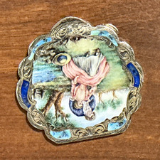Antique Italian Silver Hand Painted Enamel Powder Compact  picture