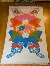 Butterfly Groovy Psychedelic Rare Beach Towel 70s Vintage Retro Hippie MCM Vtg picture