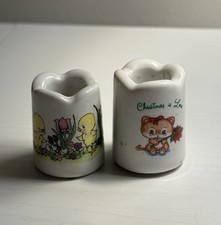 Vintage Ceramic Russ Toothpick Holders, Christmas Cat & Spring Ducks- Lot of 2 picture