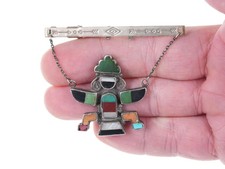 c1950's Zuni Native American Sterling multi-stone inlay tie bar picture