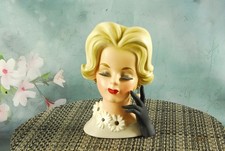 Vintage~NAPCO C6428 Lady Head Vase 50’s Japan Blonde Gray Dress Earrings picture