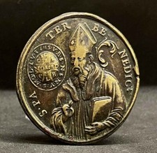 Spain C. XVIII Our Lady of Montserrat & St. Benedict ancient bronze catholic med picture