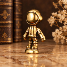 Mini Vintage Brass Astronaut Statue Ornament Space Collectible CUTE GIFT DECOR picture