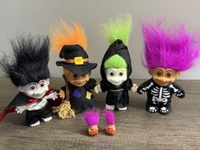 Vintage Russ Halloween Troll Dolls - 4 Witch Vampire Reaper Skeleton + Earrings picture