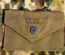 Original 1945 WWII U.S. Army Canvas First Aid Packet Pouch w/ Snap & Belt Loops picture