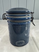 Vintage Baldelli Italia Blue Ceramic Canister Clamp Lid Italian Pottery 5.5 picture