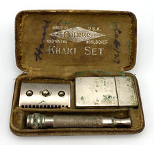 Antique Authentic WWI US Military Gillette Khaki Shaving Kit 2nd Battalion picture