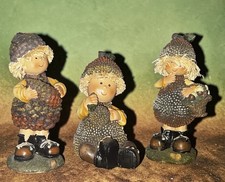 Vintage set of (3) Fall Decorations figures w/ acorn hats sweet harvest picture