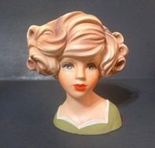 RARE Vintage Royal Crown 3409 Green Dress Blonde Lady Head Vase Planter picture